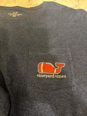 Vineyard Vines Navy Pocket Tee with Orange Whale Logo
